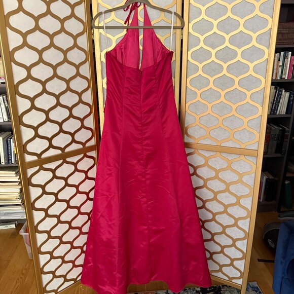 Vintage Jessica McClintock Gunne Sax Size 11/12 Fuchsia Satin Halter Y2K Gown - Picture 5 of 16